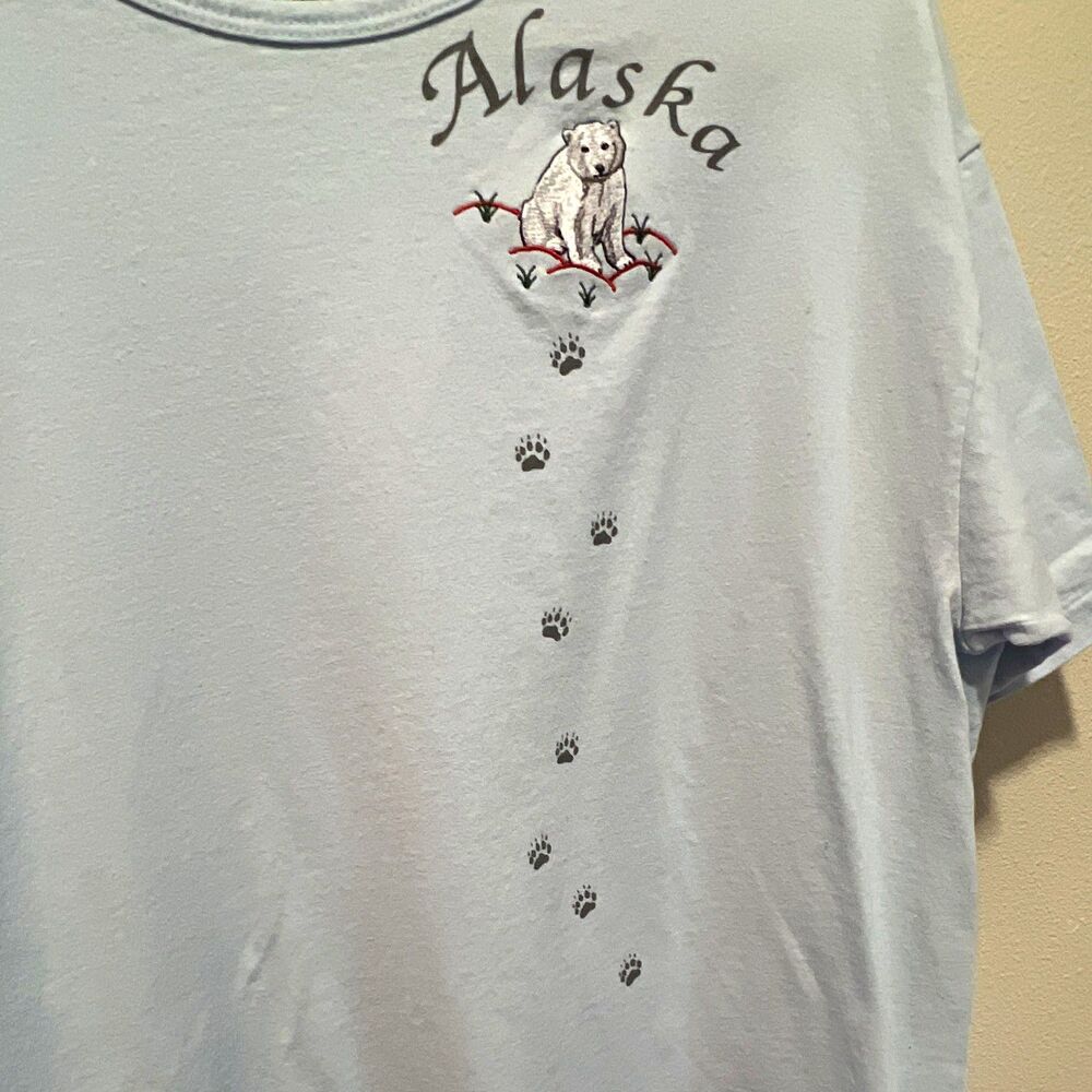 Anvil Pre-Shrunk Women’s XL Blue Alaska Bear  Paws Cotton Crew Neck T-Shirt